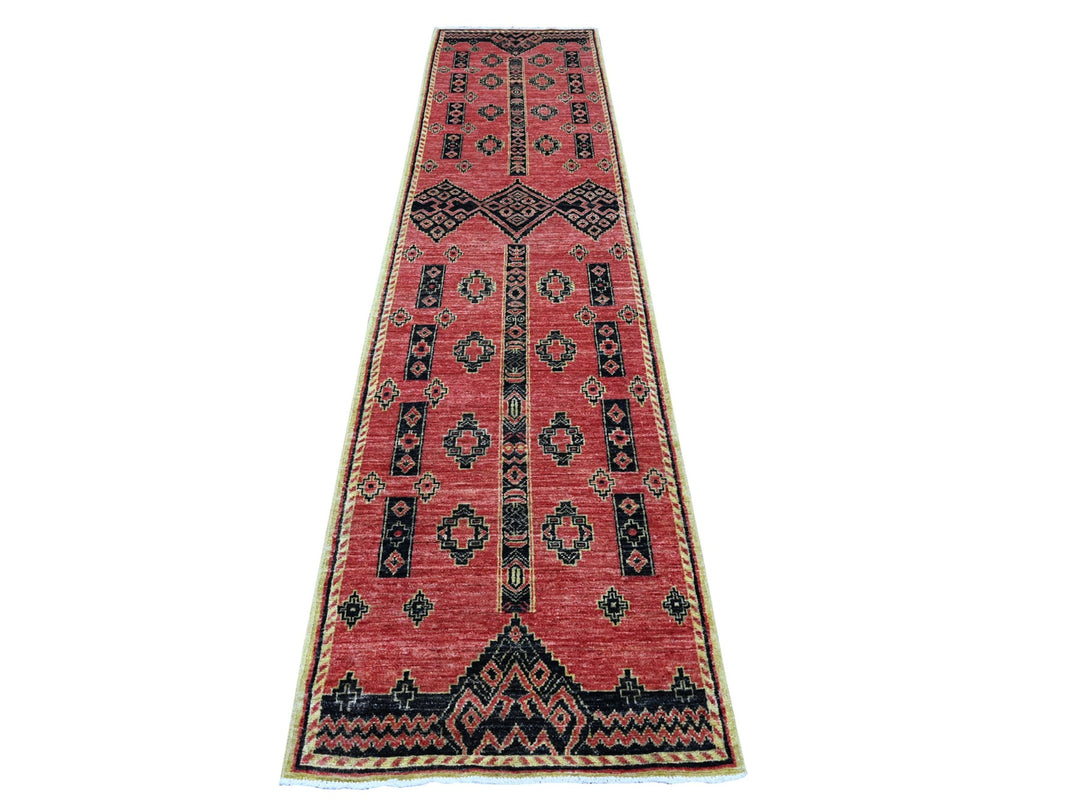 2'7" x 11'2" New Hand Knotted Red Wool Runner Oriental Rug - MOA10289615