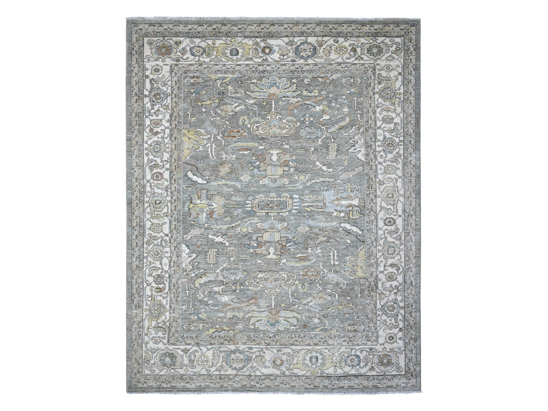8'3" x 10'5" New Hand Knotted Grey Wool Rectangle Oriental Rug - MOA10289620