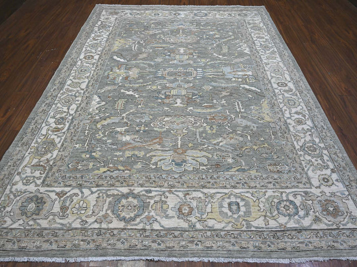 8'3" x 10'5" New Hand Knotted Grey Wool Rectangle Oriental Rug - MOA10289620