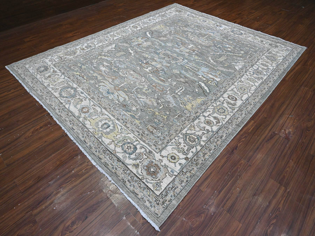 8'3" x 10'5" New Hand Knotted Grey Wool Rectangle Oriental Rug - MOA10289620