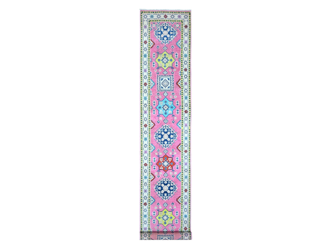 2'6" x 15'6" New Hand Knotted Pink Wool Runner Oriental Rug - MOA10289622