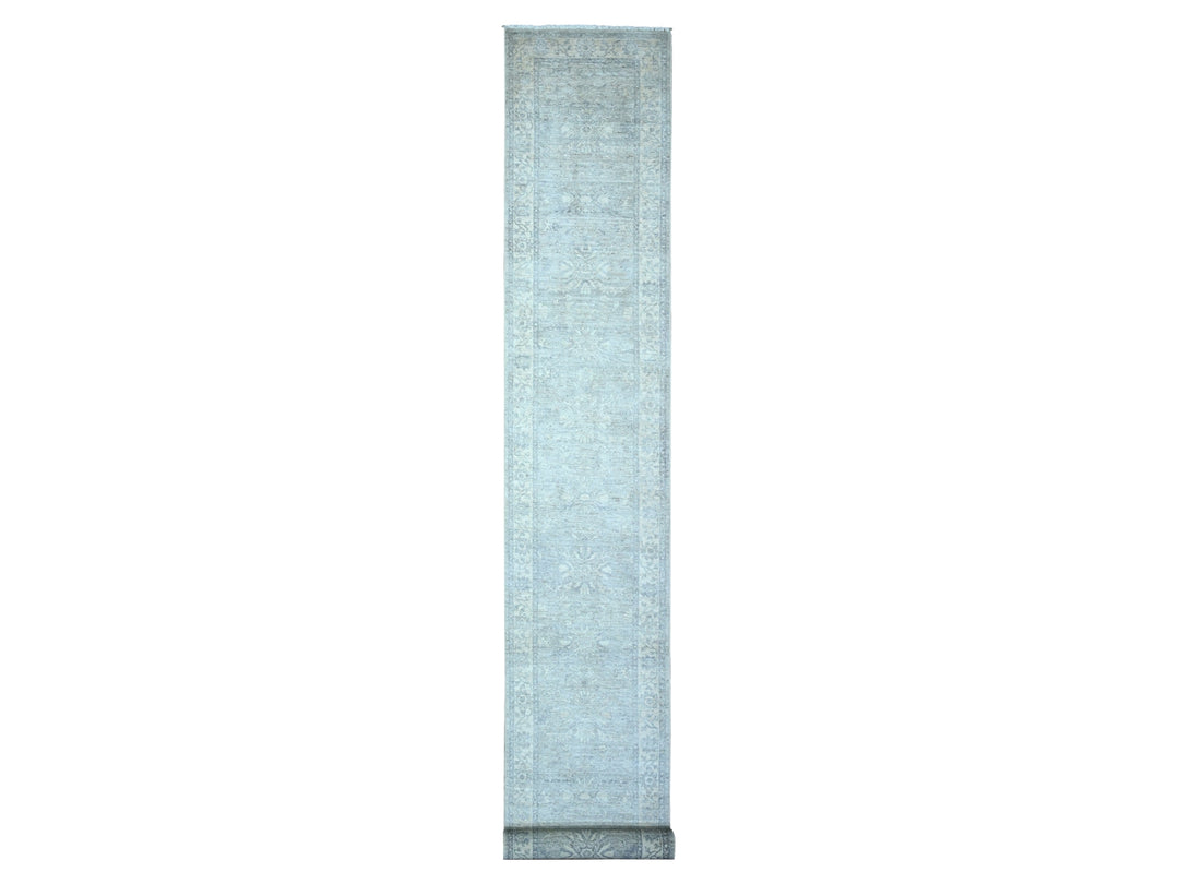2'5" x 17'10" New Hand Knotted Grey Wool Runner Oriental Rug - MOA10289625