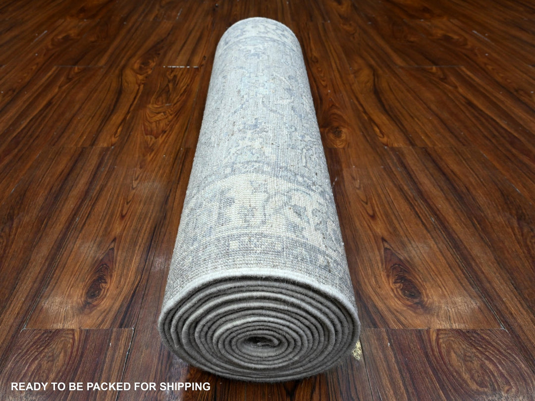 2'5" x 17'10" New Hand Knotted Grey Wool Runner Oriental Rug - MOA10289625