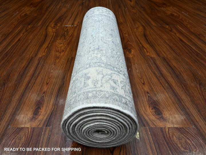 2'5" x 17'10" New Hand Knotted Grey Wool Runner Oriental Rug - MOA10289625