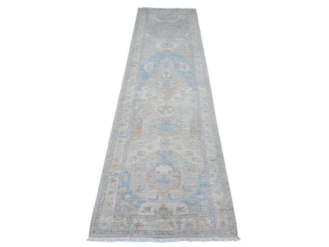 2'7" x 9'6" New Hand Knotted Grey Wool Runner Oriental Rug - MOA10289627