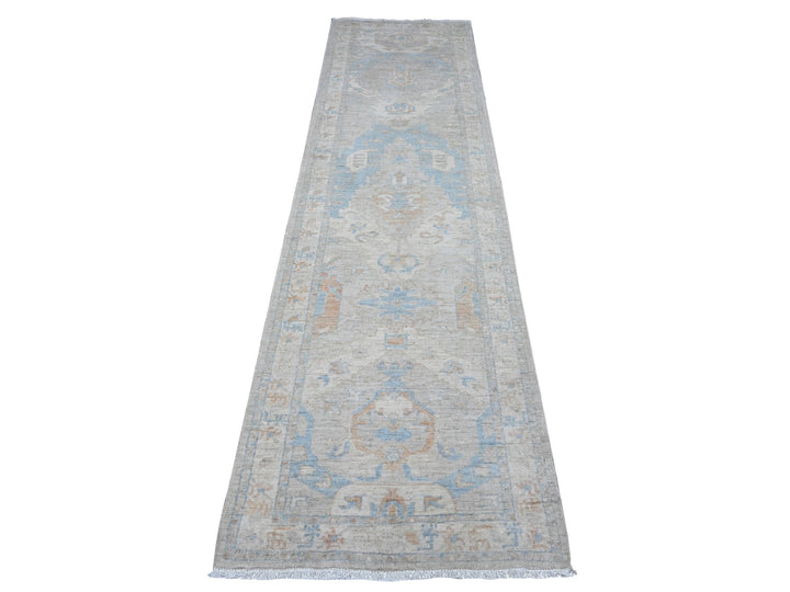2'7" x 9'6" New Hand Knotted Grey Wool Runner Oriental Rug - MOA10289627