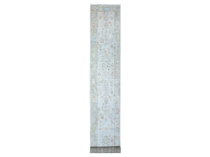 2'6" x 19'1" New Hand Knotted Grey Wool Runner Oriental Rug - MOA10289629