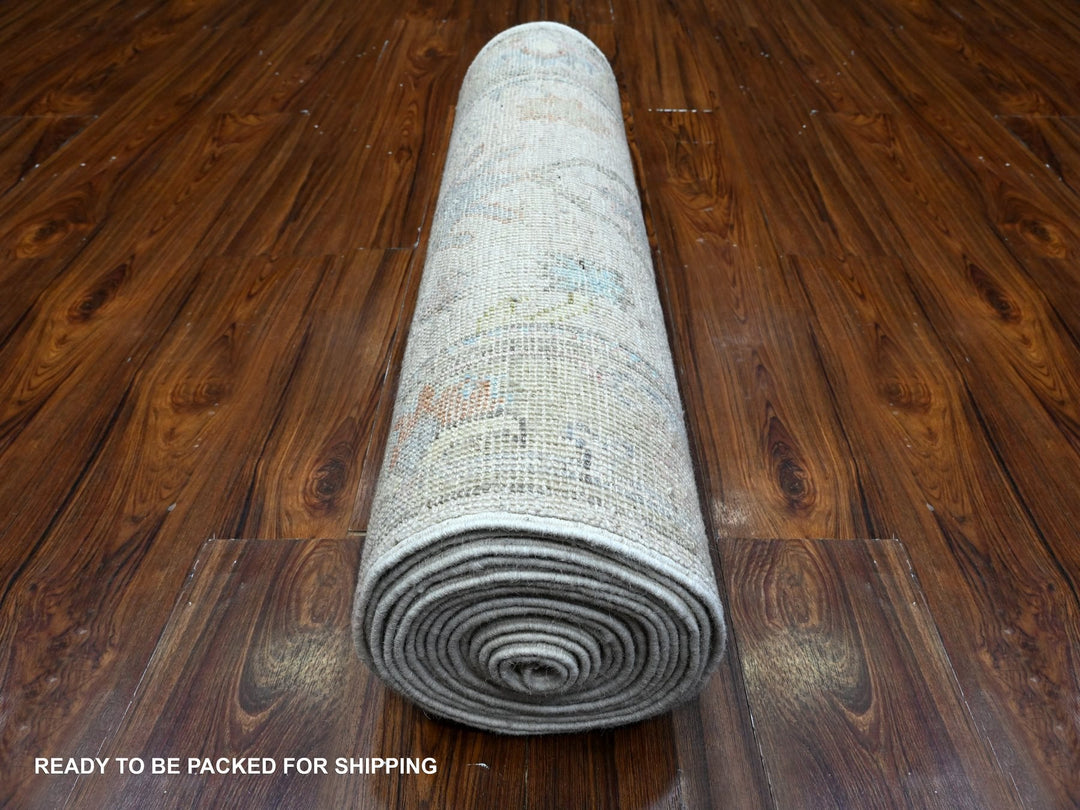 2'6" x 19'1" New Hand Knotted Grey Wool Runner Oriental Rug - MOA10289629