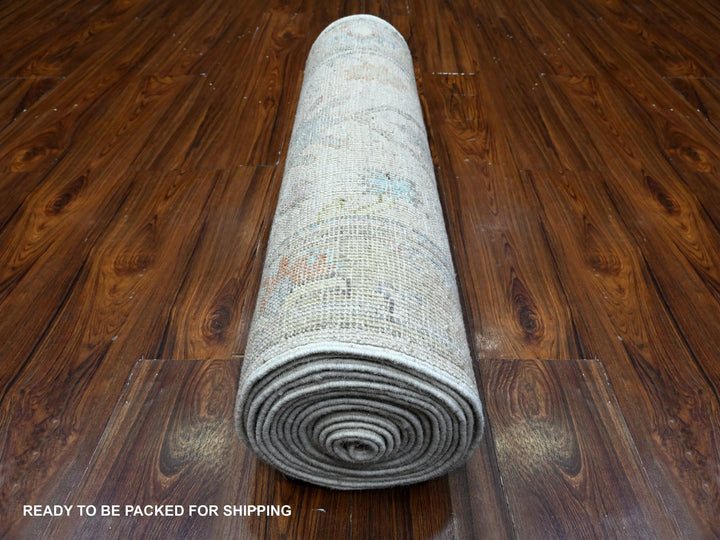 2'6" x 19'1" New Hand Knotted Grey Wool Runner Oriental Rug - MOA10289629