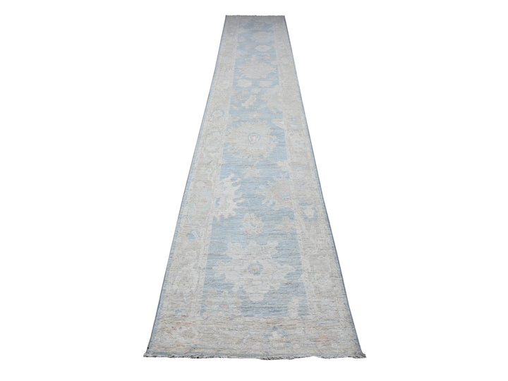 2'7" x 15'3" New Hand Knotted Blue Wool Runner Oriental Rug - MOA10289630