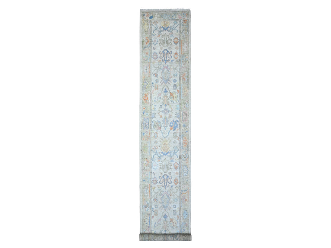 2'7" x 15'9" New Hand Knotted Grey Wool Runner Oriental Rug - MOA10289631