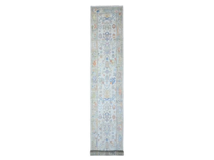 2'7" x 15'9" New Hand Knotted Grey Wool Runner Oriental Rug - MOA10289631