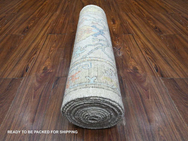 2'7" x 15'9" New Hand Knotted Grey Wool Runner Oriental Rug - MOA10289631