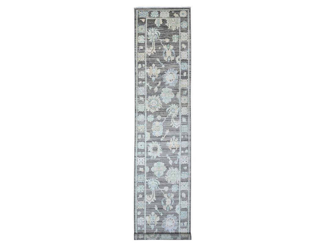 3'0" x 15'7" New Hand Knotted Grey Wool Runner Oriental Rug - MOA10289636
