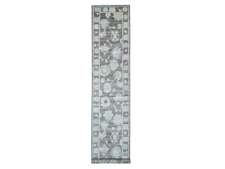 3'0" x 15'7" New Hand Knotted Grey Wool Runner Oriental Rug - MOA10289636