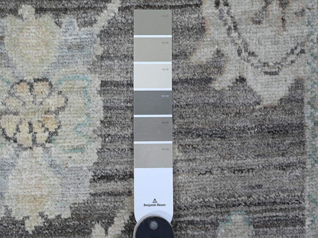 3'0" x 15'7" New Hand Knotted Grey Wool Runner Oriental Rug - MOA10289636