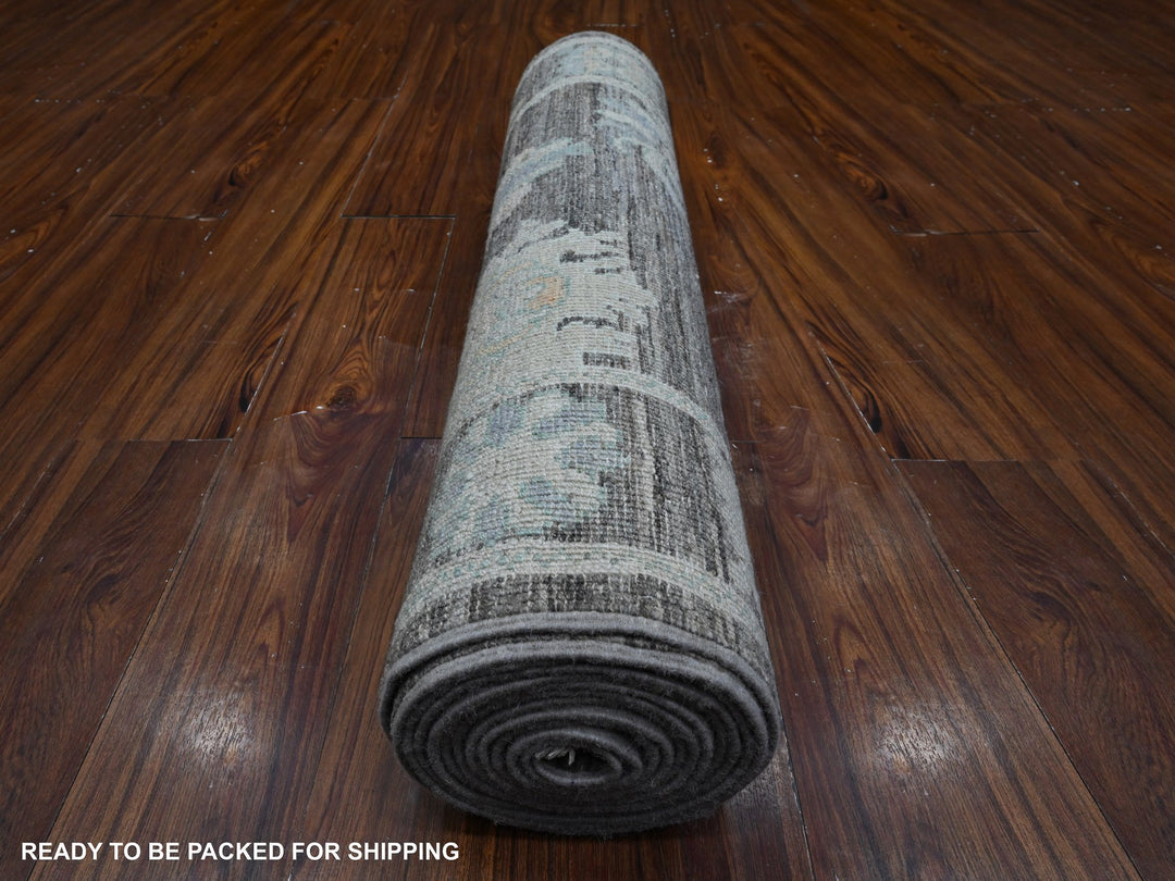 3'0" x 15'7" New Hand Knotted Grey Wool Runner Oriental Rug - MOA10289636
