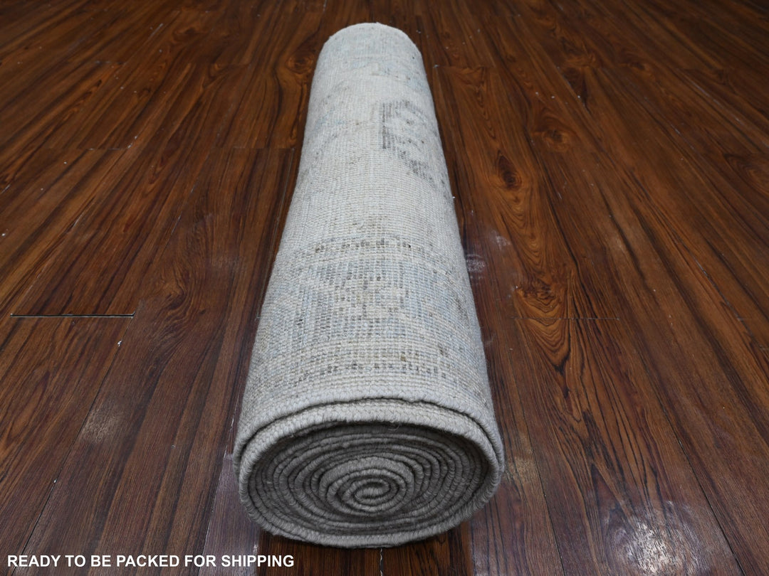 2'9" x 19'0" New Hand Knotted Ivory Wool Runner Oriental Rug - MOA10289637
