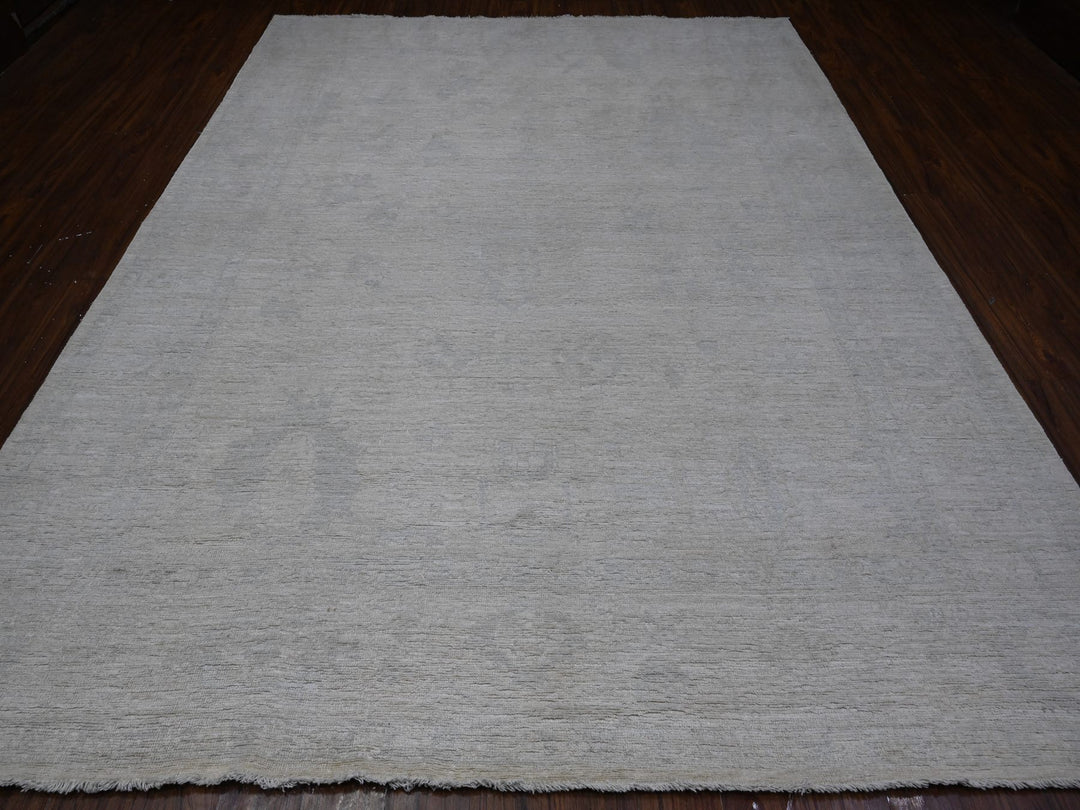 8'10" x 11'4" New Hand Knotted Ivory Wool Rectangle Oriental Rug - MOA10289645