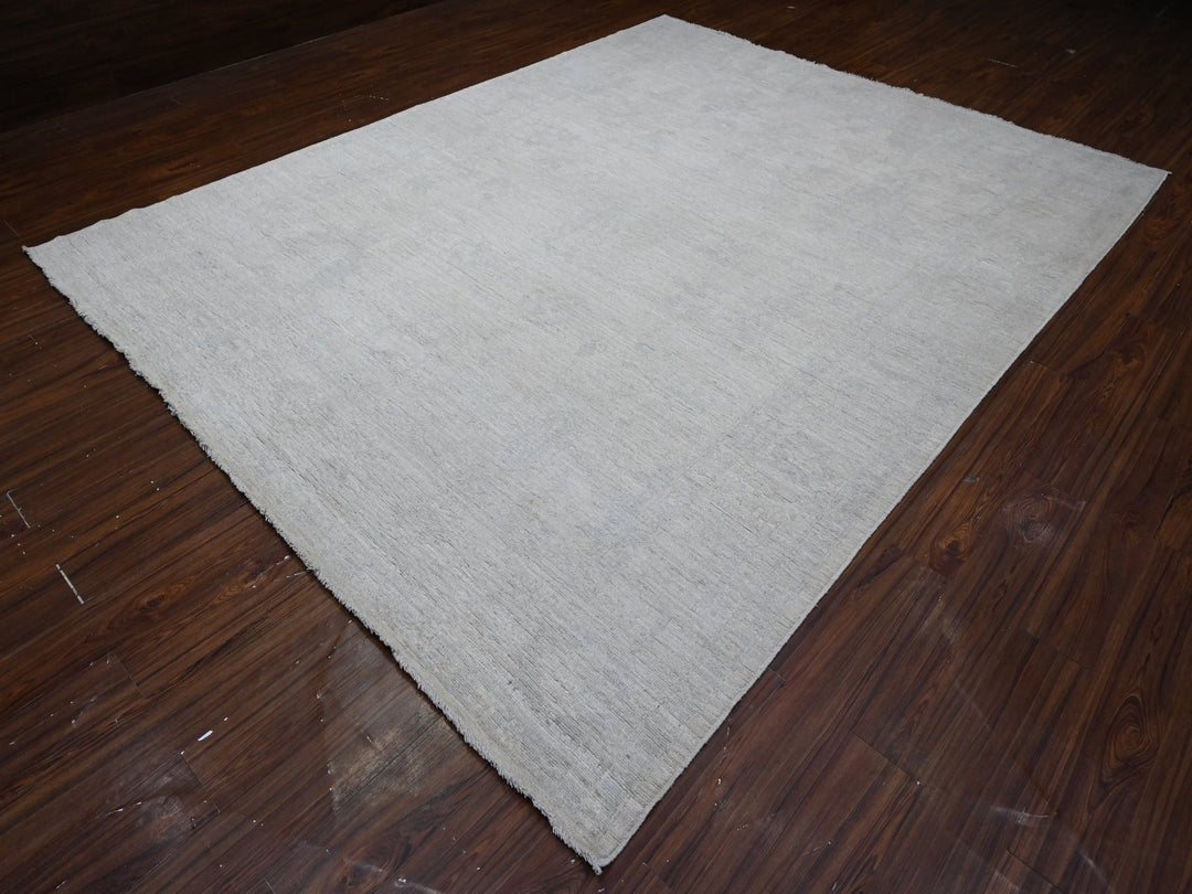 8'10" x 11'4" New Hand Knotted Ivory Wool Rectangle Oriental Rug - MOA10289645