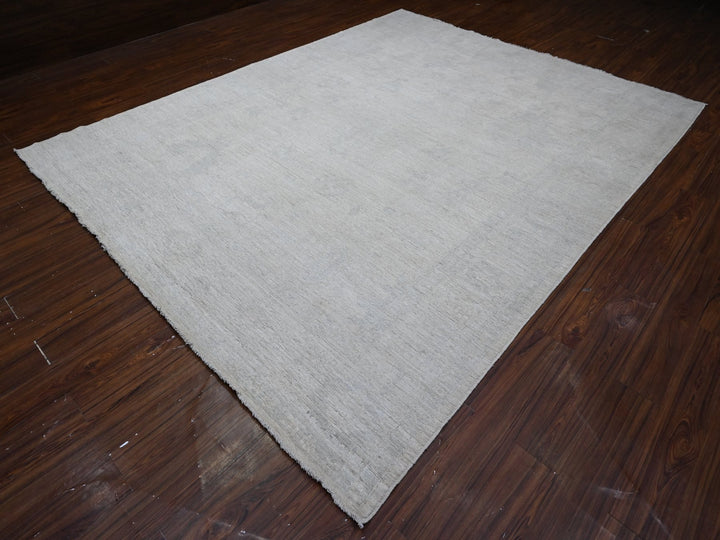 8'10" x 11'4" New Hand Knotted Ivory Wool Rectangle Oriental Rug - MOA10289645