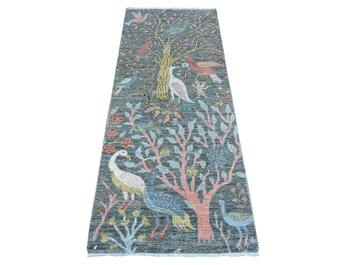 2'6" x 6'2" New Hand Knotted Grey Wool Runner Oriental Rug - MOA10289648