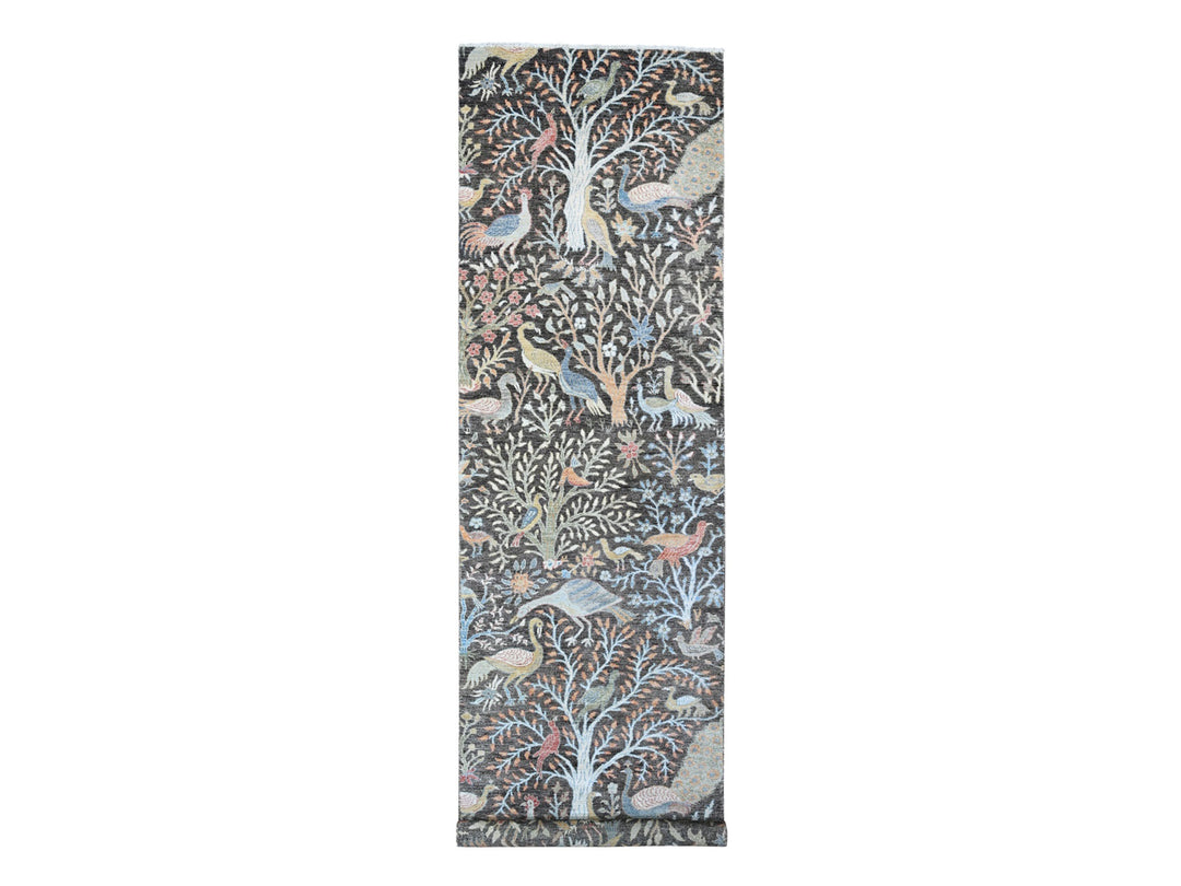 4'0" x 15'10" New Hand Knotted Grey Wool Runner Oriental Rug - MOA10289649