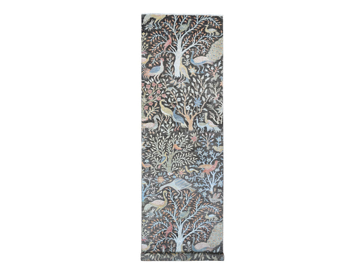 4'0" x 15'10" New Hand Knotted Grey Wool Runner Oriental Rug - MOA10289649
