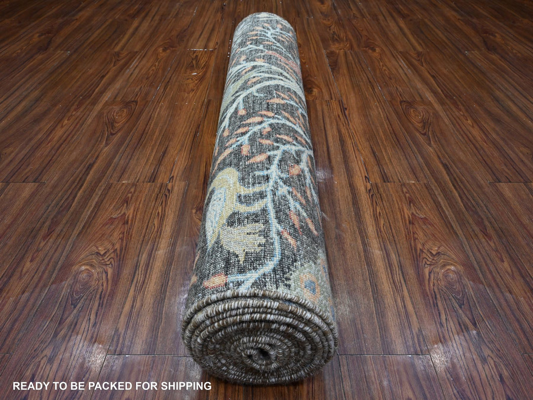 4'0" x 15'10" New Hand Knotted Grey Wool Runner Oriental Rug - MOA10289649