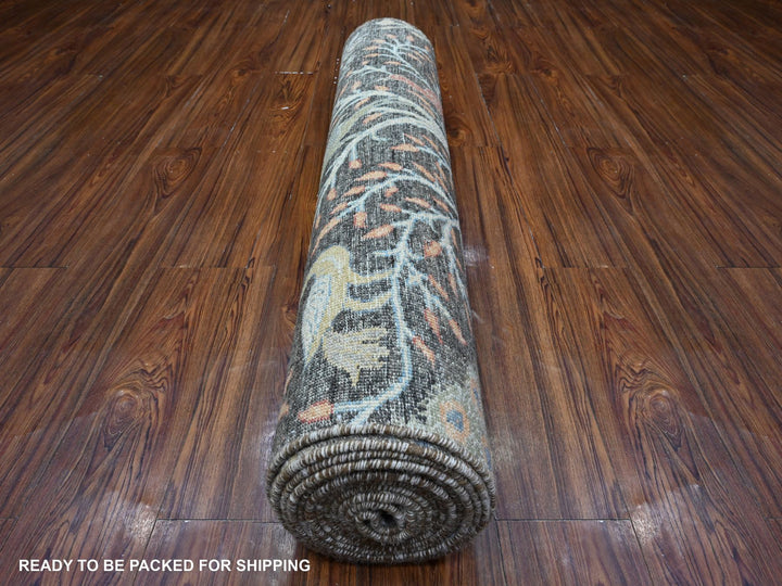 4'0" x 15'10" New Hand Knotted Grey Wool Runner Oriental Rug - MOA10289649