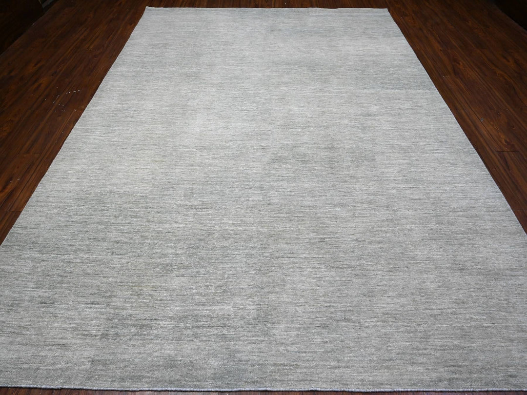 8'8" x 11'9" New Hand Knotted Grey Wool Rectangle Oriental Rug - MOA10289655