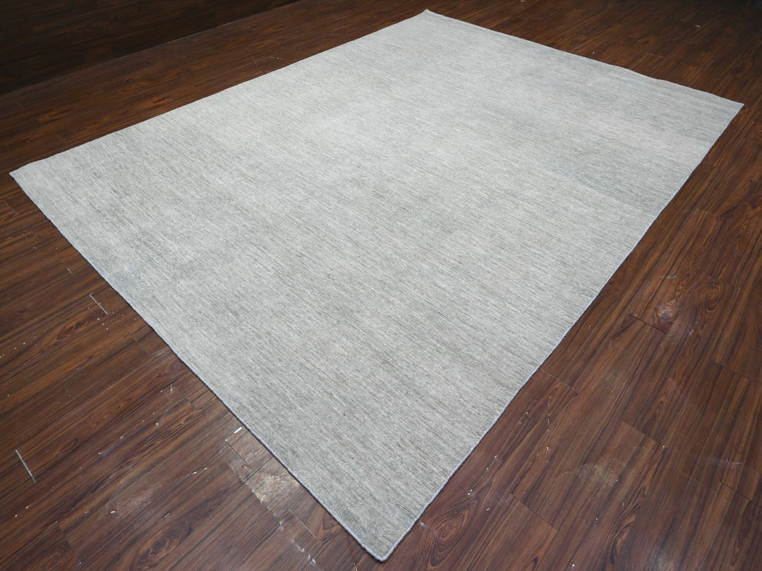 8'8" x 11'9" New Hand Knotted Grey Wool Rectangle Oriental Rug - MOA10289655