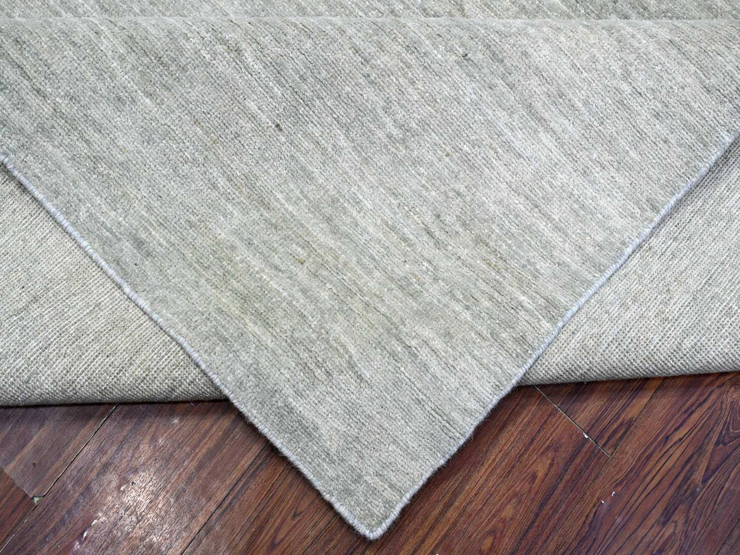 8'8" x 11'9" New Hand Knotted Grey Wool Rectangle Oriental Rug - MOA10289655