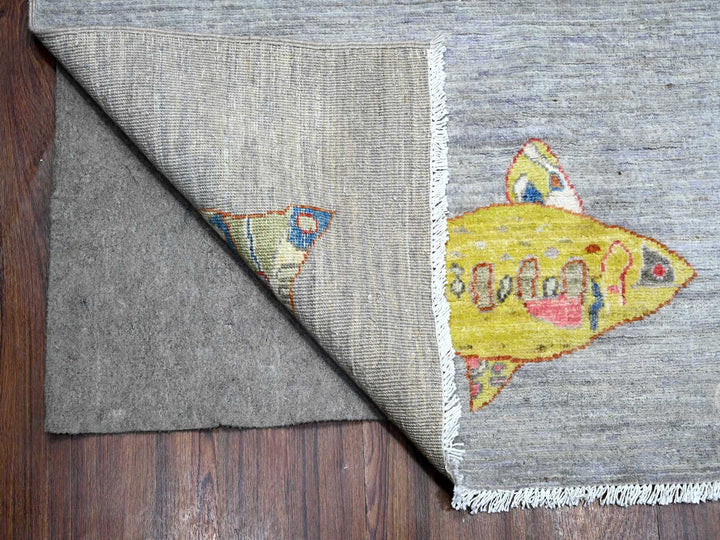 8'10" x 11'9" New Hand Knotted Grey Wool Rectangle Oriental Rug - MOA10289658