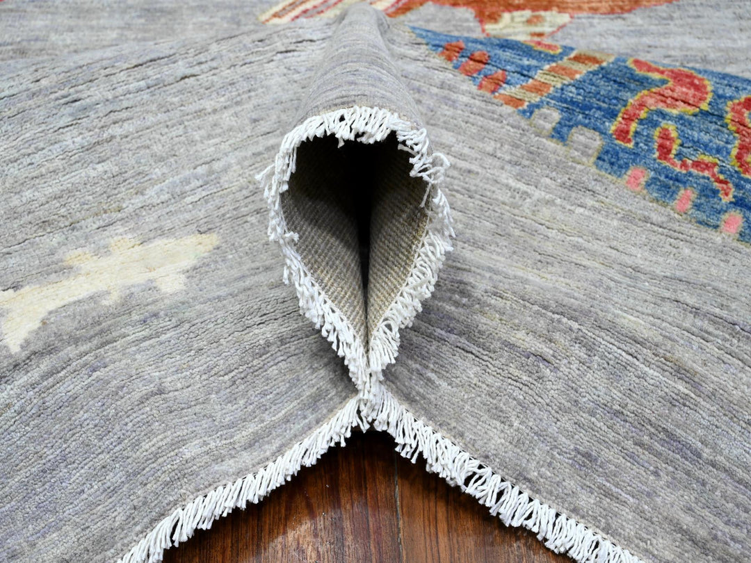 8'10" x 11'9" New Hand Knotted Grey Wool Rectangle Oriental Rug - MOA10289658
