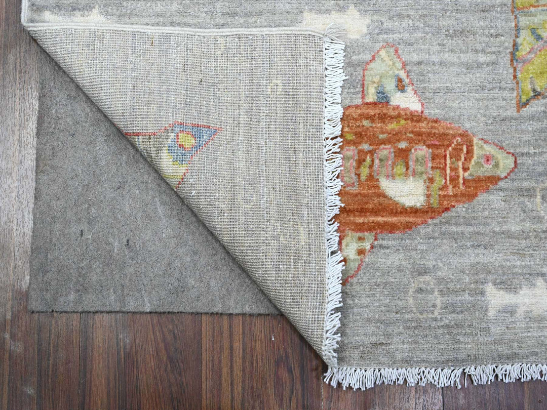 3'11" x 9'8" New Hand Knotted Grey Wool Runner Oriental Rug - MOA10289659