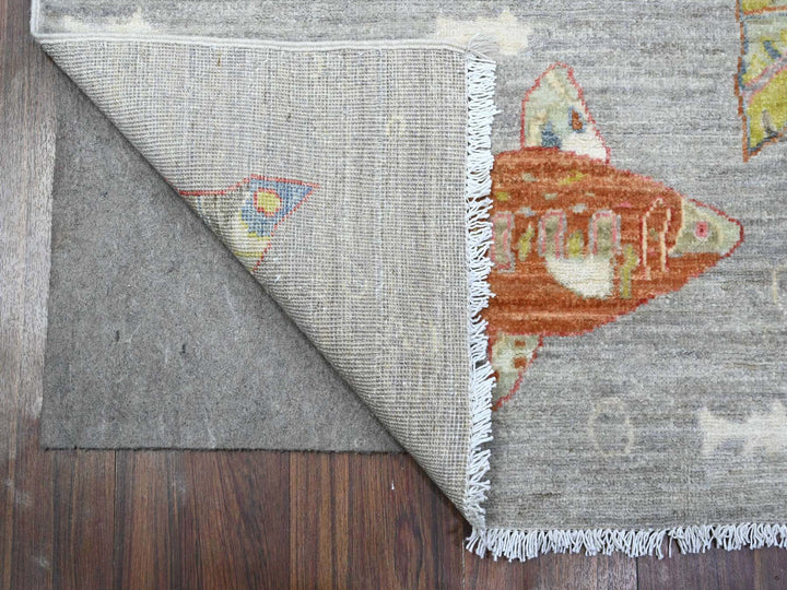 3'11" x 9'8" New Hand Knotted Grey Wool Runner Oriental Rug - MOA10289659