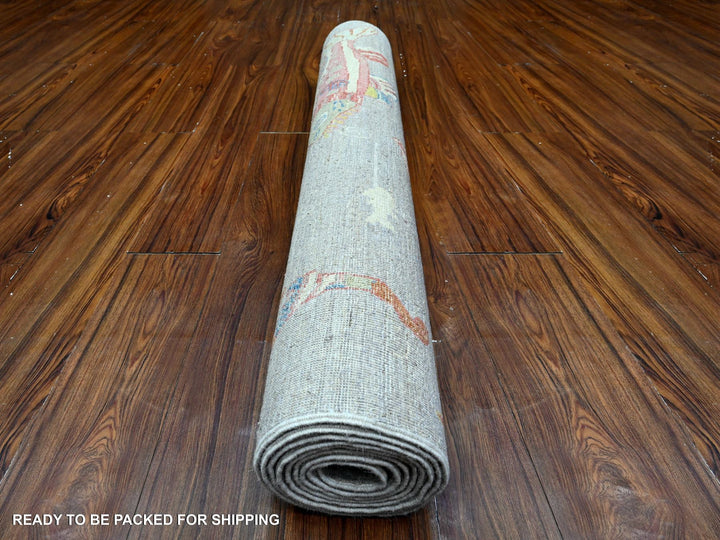 3'11" x 9'8" New Hand Knotted Grey Wool Runner Oriental Rug - MOA10289659