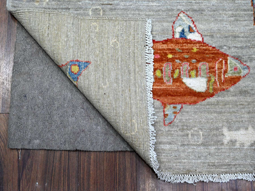 4'1" x 12'0" New Hand Knotted Grey Wool Runner Oriental Rug - MOA10289660
