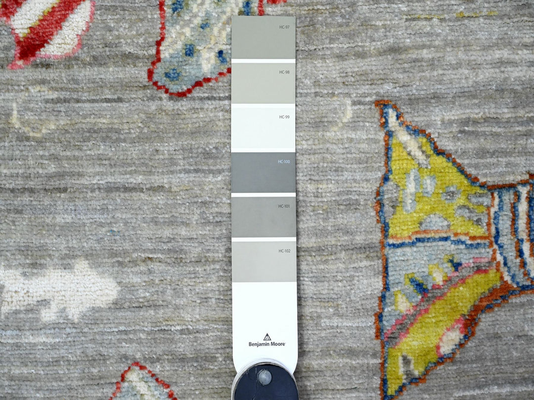 4'1" x 12'0" New Hand Knotted Grey Wool Runner Oriental Rug - MOA10289660