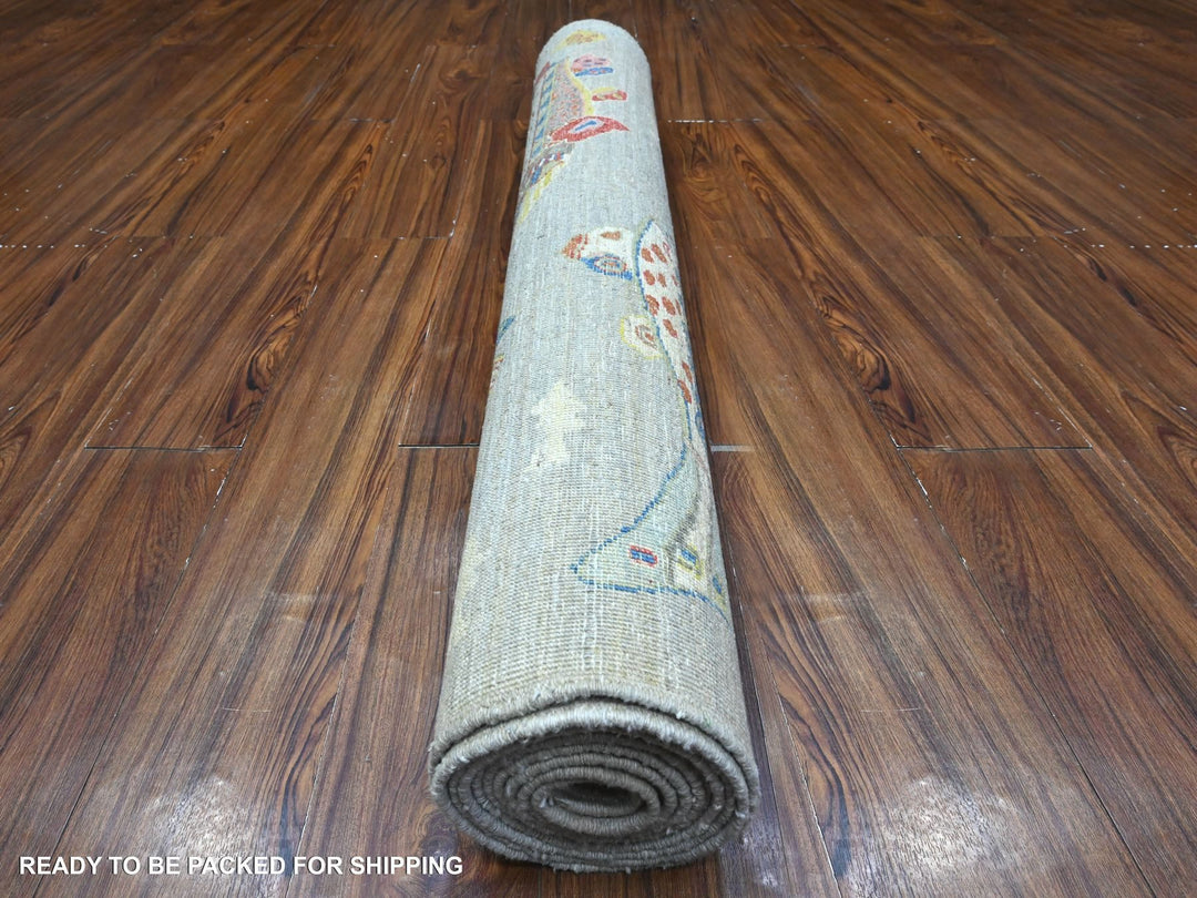 4'1" x 12'0" New Hand Knotted Grey Wool Runner Oriental Rug - MOA10289660