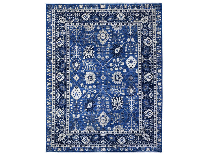 9'2" x 11'6" New Hand Knotted Blue Wool Rectangle Oriental Rug - MOA10289664