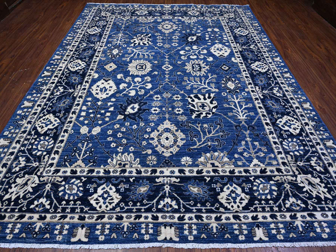 9'2" x 11'6" New Hand Knotted Blue Wool Rectangle Oriental Rug - MOA10289664