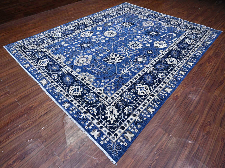 9'2" x 11'6" New Hand Knotted Blue Wool Rectangle Oriental Rug - MOA10289664