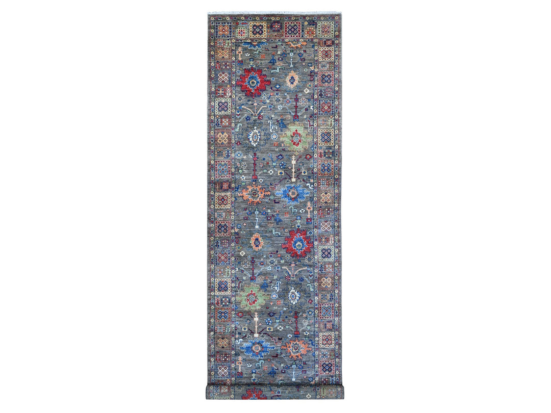 4'0" x 16'1" New Hand Knotted Grey Wool Runner Oriental Rug - MOA10289669