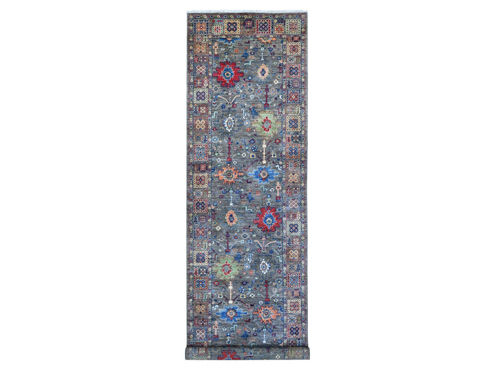 4'0" x 16'1" New Hand Knotted Grey Wool Runner Oriental Rug - MOA10289669