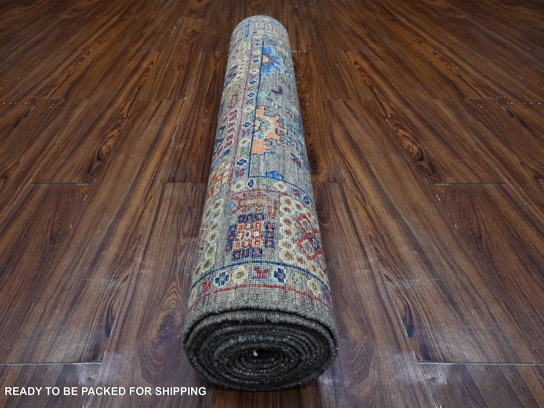 4'0" x 16'1" New Hand Knotted Grey Wool Runner Oriental Rug - MOA10289669
