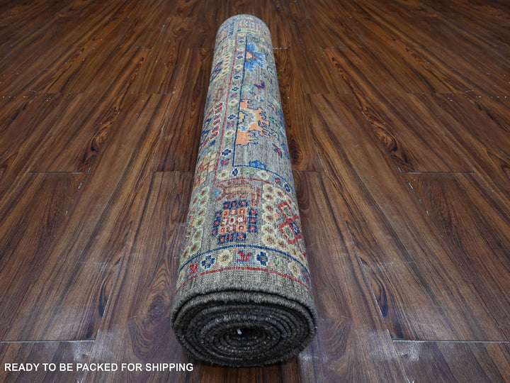 4'0" x 16'1" New Hand Knotted Grey Wool Runner Oriental Rug - MOA10289669
