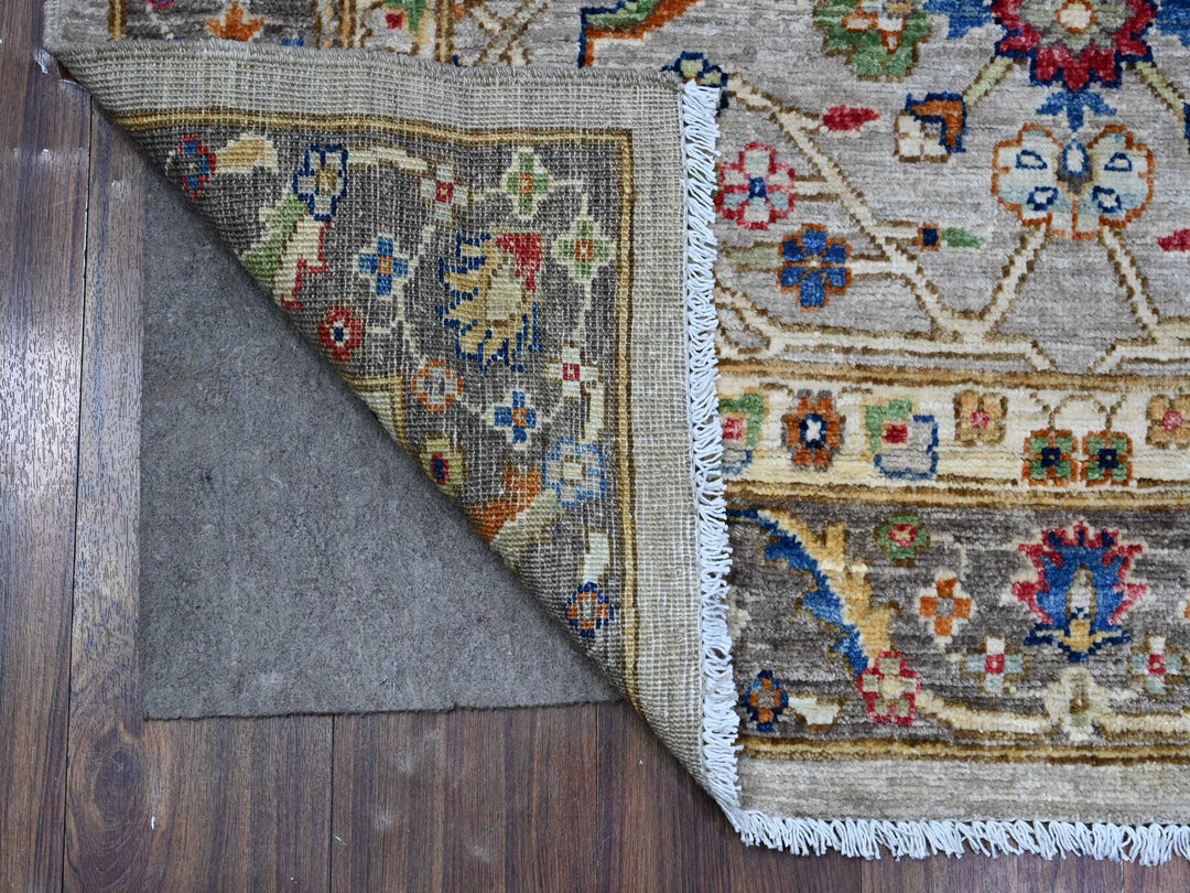 3'11" x 11'9" New Hand Knotted Grey Wool Runner Oriental Rug - MOA10289670