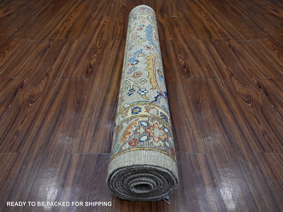 3'11" x 11'9" New Hand Knotted Grey Wool Runner Oriental Rug - MOA10289670